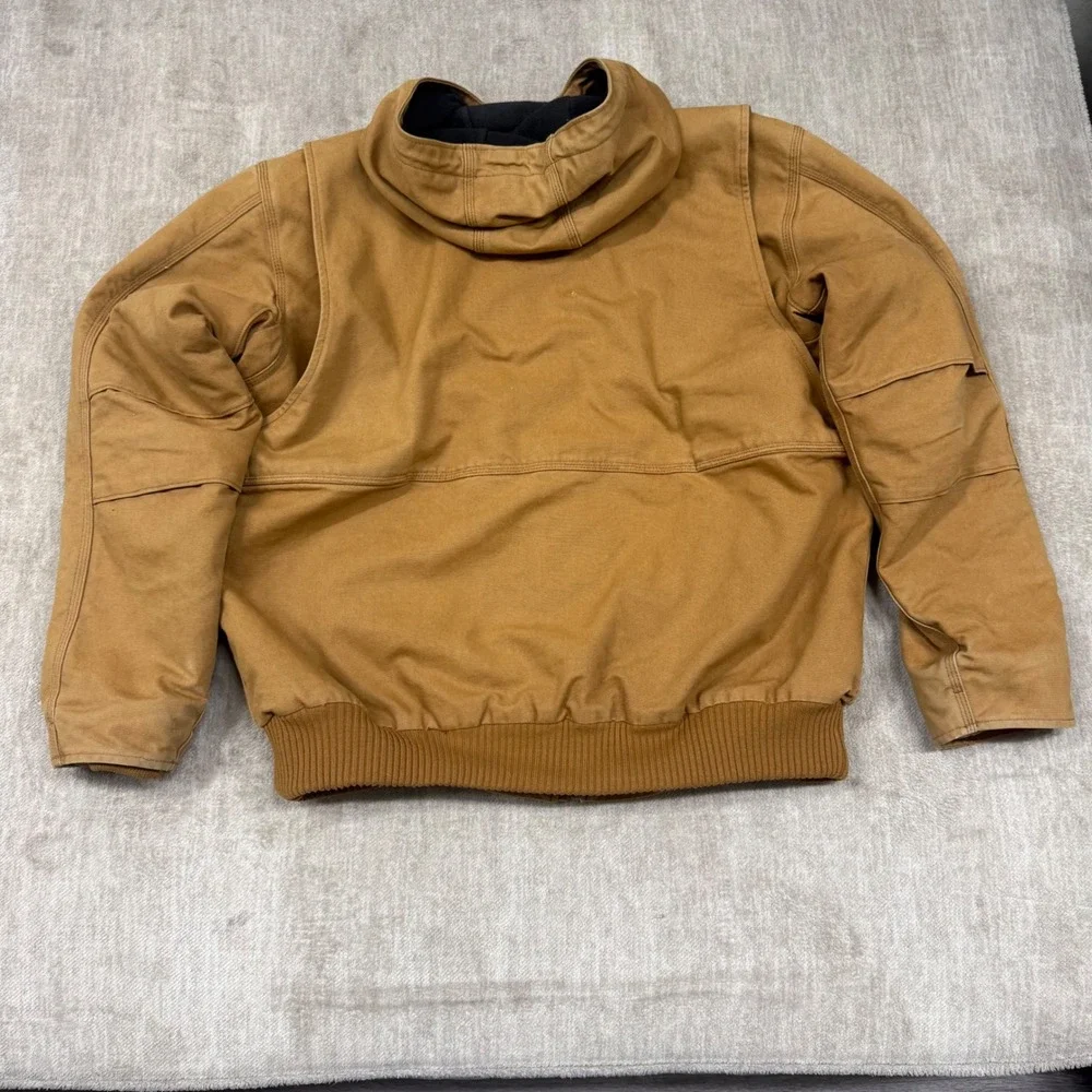 Carhartt Hooded Duck Canvas Jacket Brown Fleece Lined Workwear Full Zip Mens XL